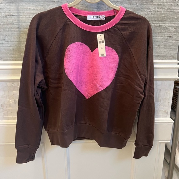 NWT new Anthropologie letluv heart lightweight sweatshirt XS brown pink - Picture 3 of 16